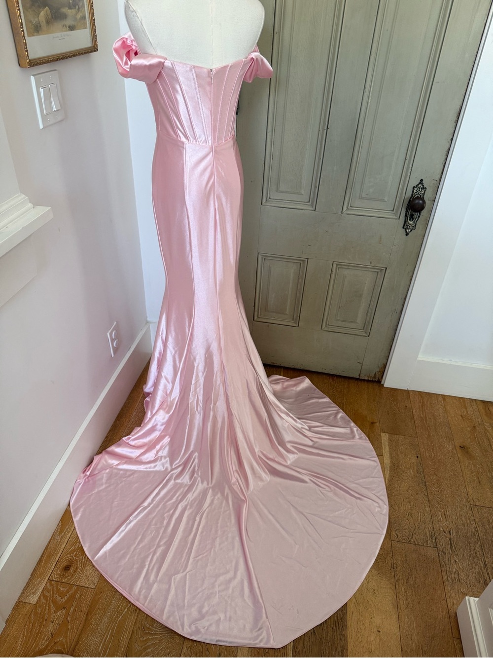 Pink Satin Mermaid Evening Dress - Picture 9 of 9